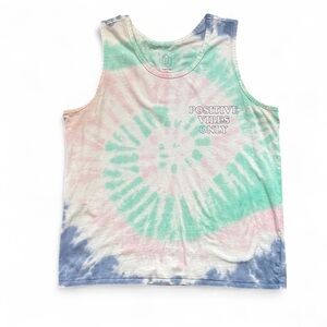 Original Use Green & Blue Tie-Dye Positive Vibes Only Muscle Tank Top — LARGE